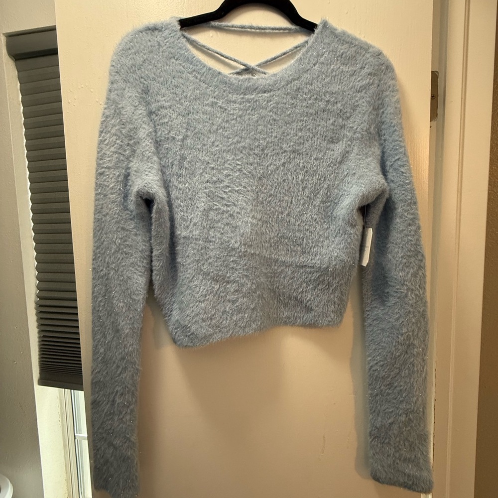 Altar'd State Blue Crew Neck Sweater Plush Textured Knit
